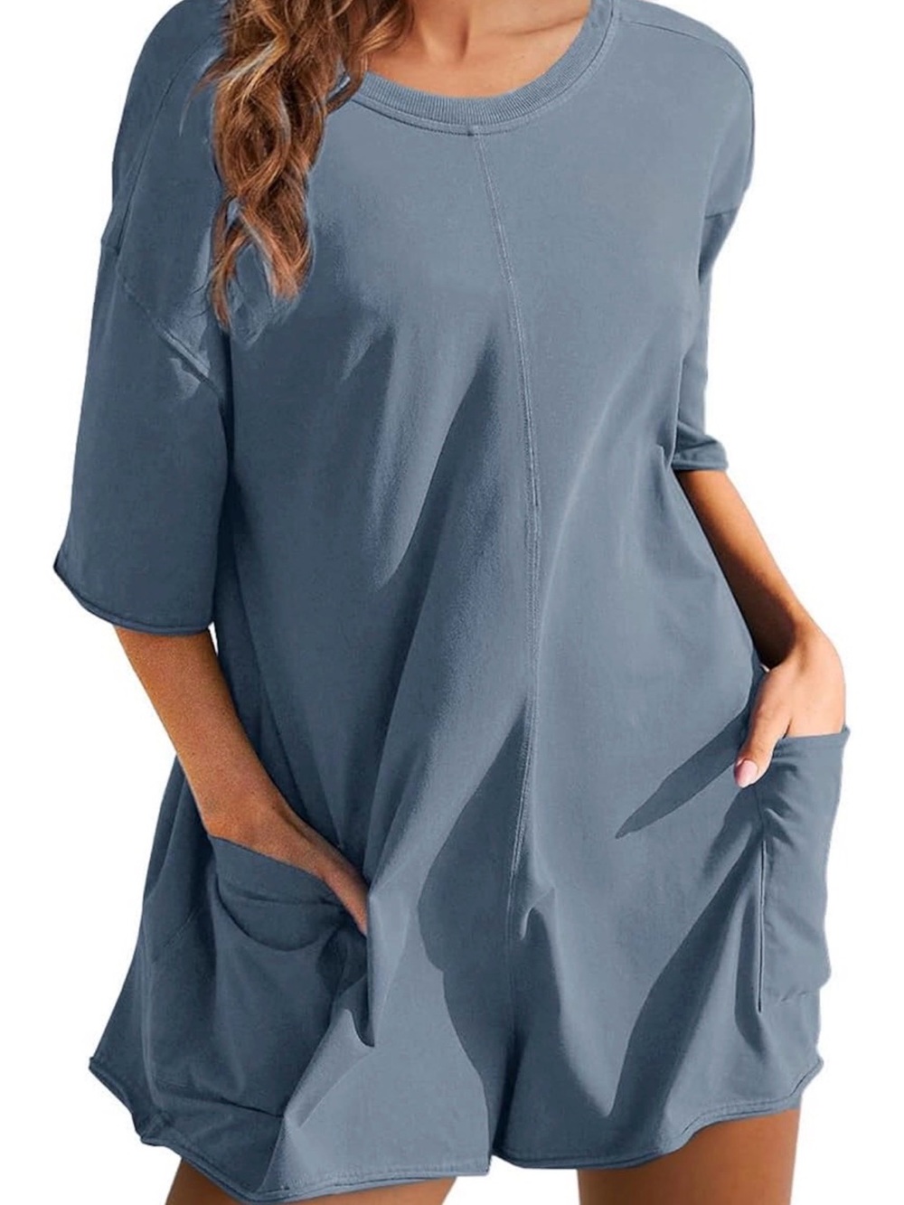 Casual Blue Short Sleeve Pocket Tunic - Unbranded